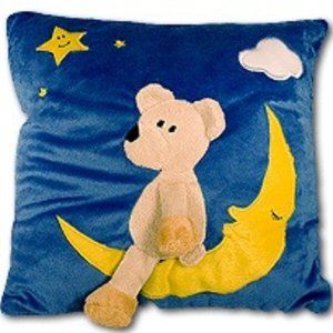 NWT Blue Decorative Pillow Bear on the Moon Plush Velour